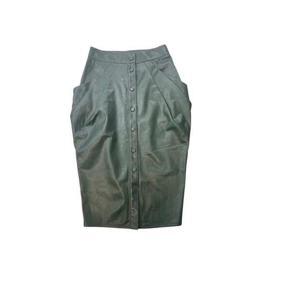 Jeannie Mai X INC Green Faux Leather Button-Front Midi Skirt With Pockets Size 4 - Picture 2 of 10